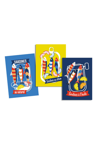 3 torchons Sardinettes - Bleu et jaune