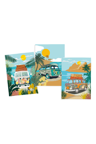 3 torchons Vanlife - Bleu et jaune