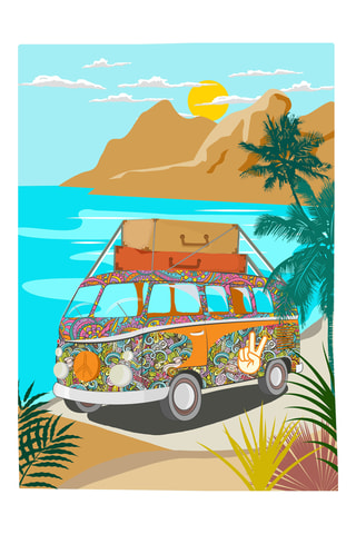 3 torchons Vanlife - Bleu et jaune