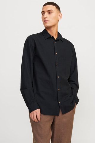 Chemise slim en lin - Noir