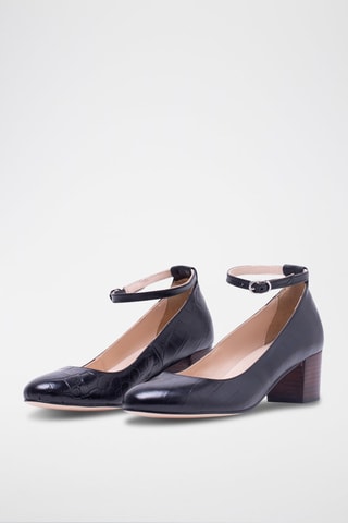 Babies à talons en cuir Valentina - Noir