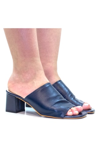Leren Muiltjes met Hak - Marineblauw
