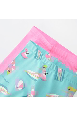 2 leggings Turquoise et rose chiné