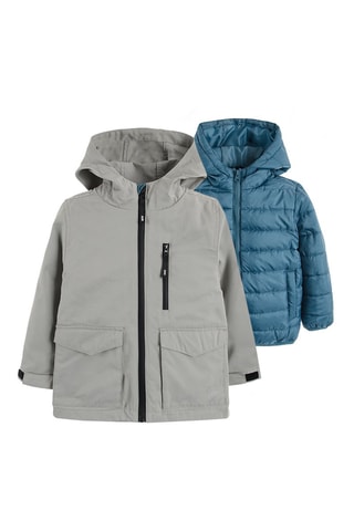 Parka 2 en 1 - Gris clair et bleu cobalt
