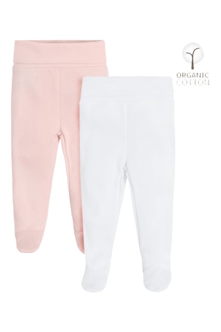 2 pantalons en coton biologique - Blanc et rose