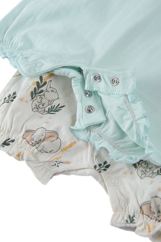 2 barboteuses Dumbo Disney en coton biologique Ecru et bleu clair