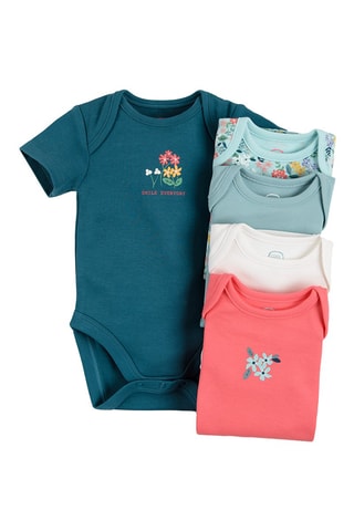 5 bodys Bleu pétrole, rouge et blanc