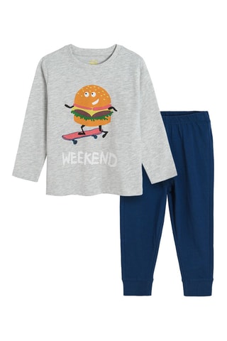 Pyjama Gris clair chiné et bleu marine