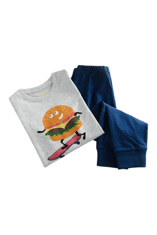 Pyjama Gris clair chiné et bleu marine