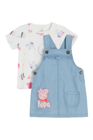 T-shirt et robe-salopette en jean Peppa Pig Blanc et bleu marine