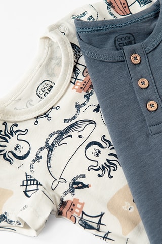 2 bodys - Bleu marine chiné et blanc