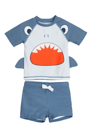 T-shirt et short de bain - Gris clair et bleu cobalt