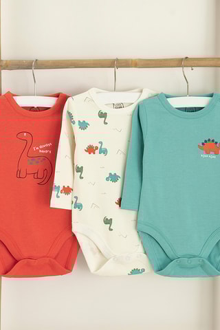 3 bodys - Corail, écru et vert