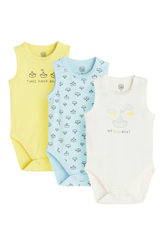 3 bodys - Jaune, ciel et blanc