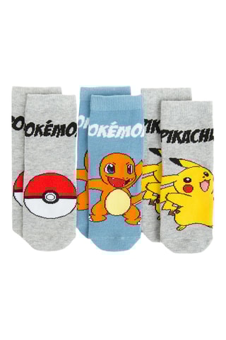 3 paires de chaussettes Pokémon - Gris chiné et ciel