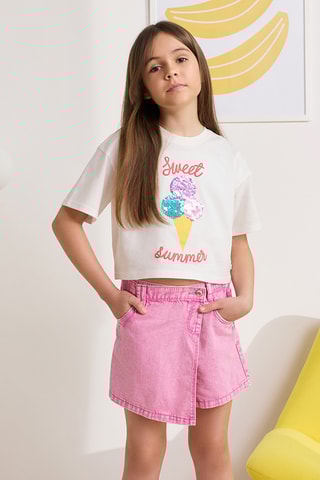 Jupe-short en jean - Rose