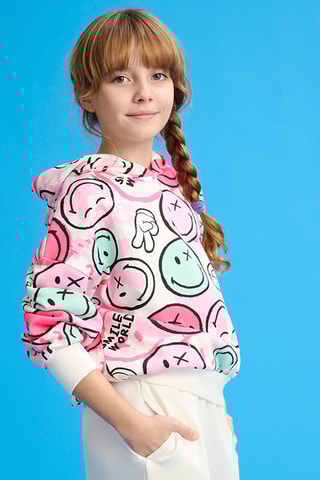 Sweat à capuche Smiley - Rose