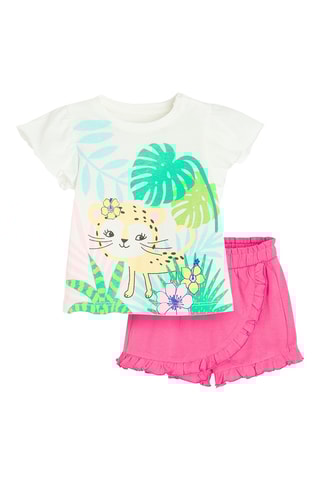 T-shirt et jupe-short - Blanc et fuchsia