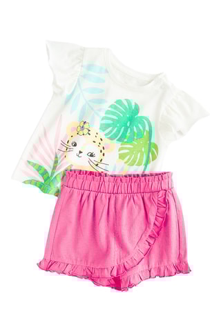 T-shirt et jupe-short - Blanc et fuchsia