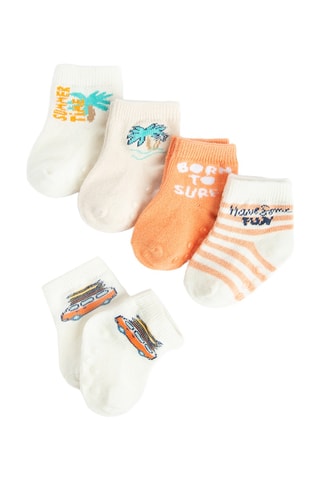 5 paires de chaussettes antidérapantes - Ecru et orange