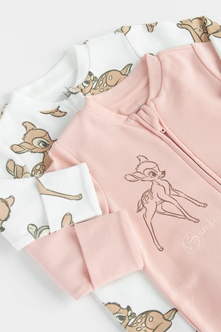 2 grenouillères Bambi Disney - Blanc et rose poudré