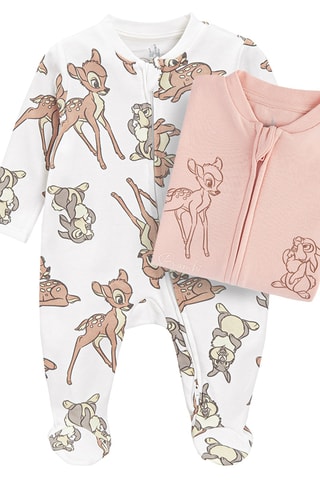 2 grenouillères Bambi Disney - Blanc et rose poudré