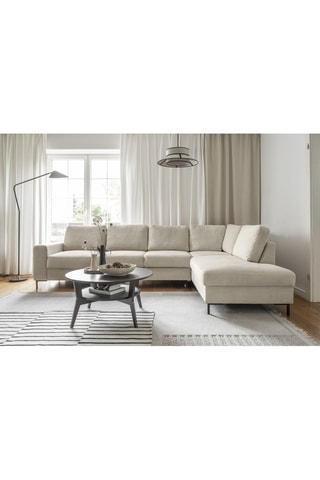 Canapé d’angle droit convertible Lofty Lilly - Beige - 7 places - En polyester toucher velours