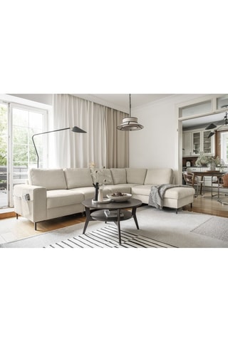 Canapé d’angle droit convertible Lofty Lilly - Beige - 7 places - En polyester toucher velours