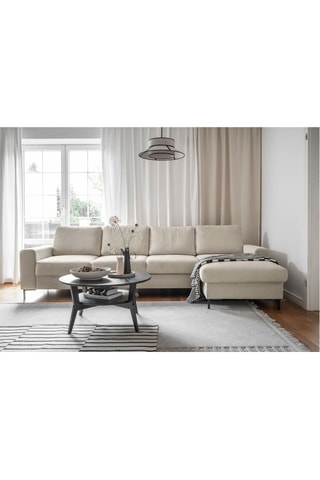 Canapé d’angle droit convertible Lofty Lilly - Beige - 5 places - En polyester toucher velours