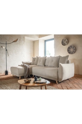 Canapé d’angle convertible Lazy Lukka - Beige - 4 places - Toucher velours