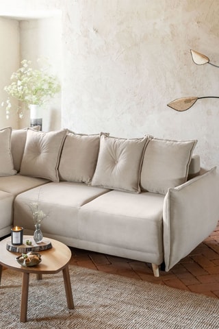 Canapé d’angle convertible Lazy Lukka - Beige - 4 places - Toucher velours