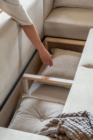 Canapé d’angle convertible Lazy Lukka - Beige - 4 places - Toucher velours