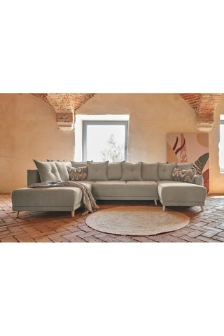 Canapé d’angle gauche panoramique convertible Lazy - Taupe - 8 places - En polyester antitache