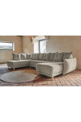 Canapé d’angle gauche panoramique convertible Lazy - Taupe - 8 places - En polyester antitache