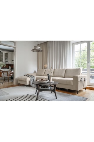 Canapé d’angle gauche convertible Lofty Lilly - Beige - 5 places - En polyester toucher velours