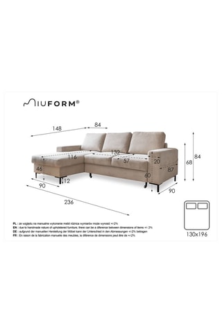 Canapé d’angle gauche convertible Lofty Lilly - Beige - 4 places - En polyester toucher velours