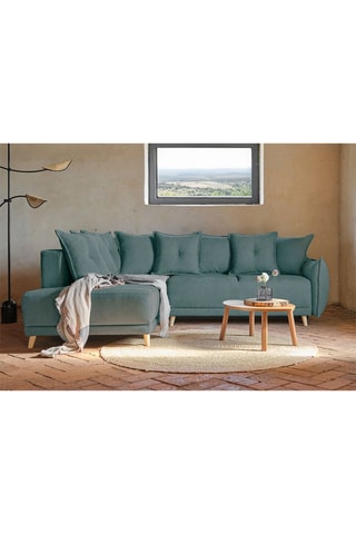 Canapé d’angle gauche convertible Lazy - Turquoise - 6 places - En polyester antitache