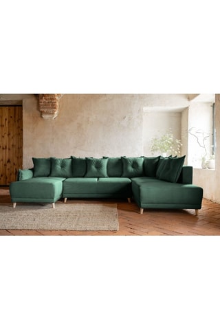 Canapé d’angle droit panoramique convertible Lazy - Vert bouteille - 8 places - En polyester