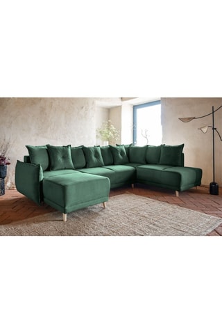 Canapé d’angle droit panoramique convertible Lazy - Vert bouteille - 8 places - En polyester