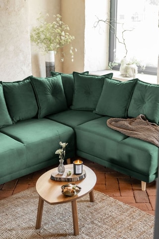 Canapé d’angle droit panoramique convertible Lazy - Vert bouteille - 8 places - En polyester