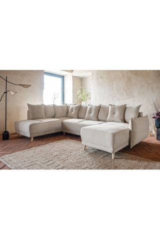 Canapé d’angle gauche panoramique convertible Lazy - Beige - 8 places - En polyester