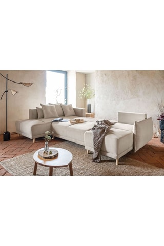 Canapé d’angle gauche panoramique convertible Lazy - Beige - 8 places - En polyester