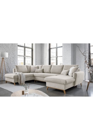 Canapé d’angle gauche panoramique convertible Scandic Lagom - Beige - 8 places - En polyester