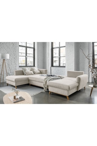 Canapé d’angle gauche panoramique convertible Scandic Lagom - Beige - 8 places - En polyester