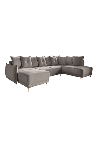 Canapé d’angle droit panoramique convertible Lazy - Ecru - 8 places - En polyester