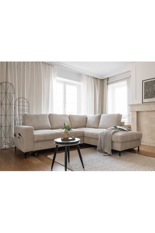 Canapé d’angle droit convertible Lofty Lilly - Beige - 6 places - En polyester toucher velours