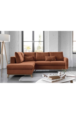 Canapé d’angle gauche convertible Scandic Lagom - Rouge brique - 6 places - En polyester