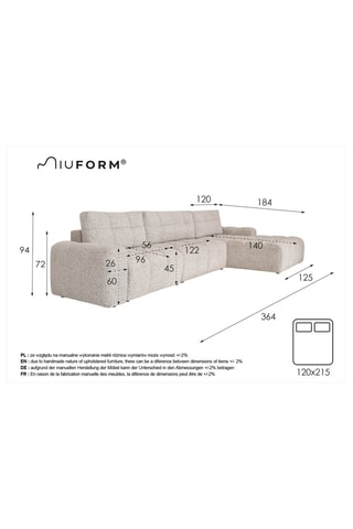 Canapé d’angle modulable convertible Lulu - Gris clair - 5 places - Polyester