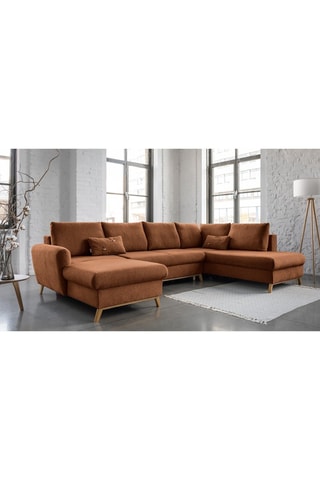 Canapé d’angle droit panoramique convertible Scandic Lagom - Rouge brique - 8 places - En polyester