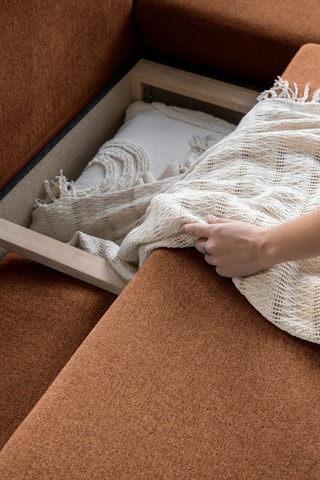 Canapé d’angle droit panoramique convertible Scandic Lagom - Rouge brique - 8 places - En polyester